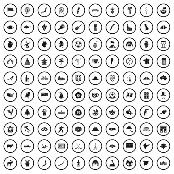 100 kaart iconen set, eenvoudige stijl — Stockvector