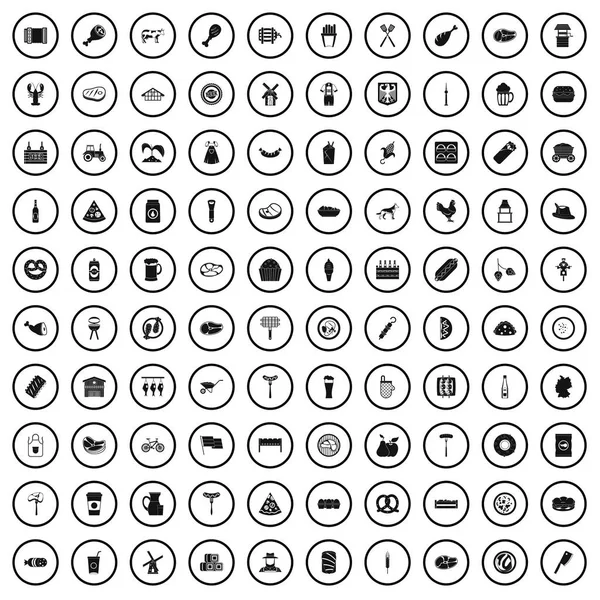 100 vlees iconen set, eenvoudige stijl — Stockvector