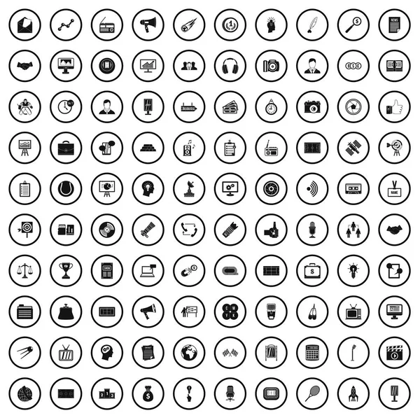 100 icônes média dans un style simple — Image vectorielle