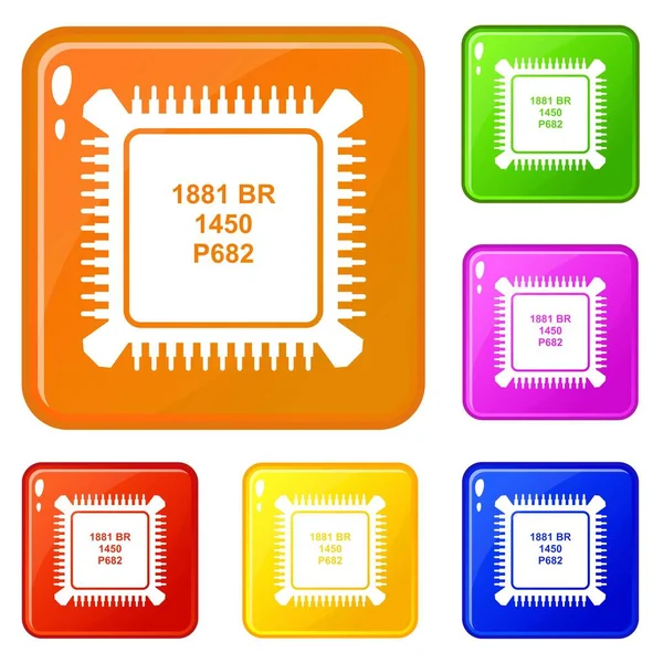 Procesador iconos de microchip conjunto vector de color — Vector de stock