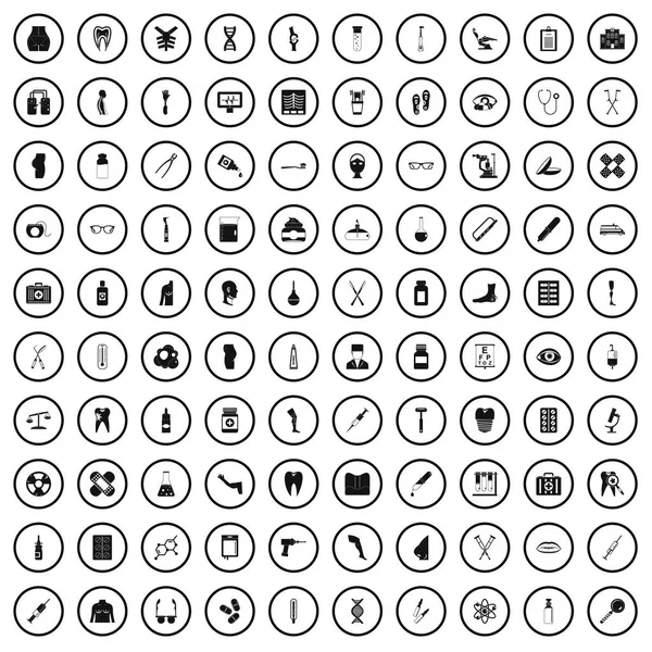 Zestaw ikon 100 Targi medyczne, prosty styl — Wektor stockowy