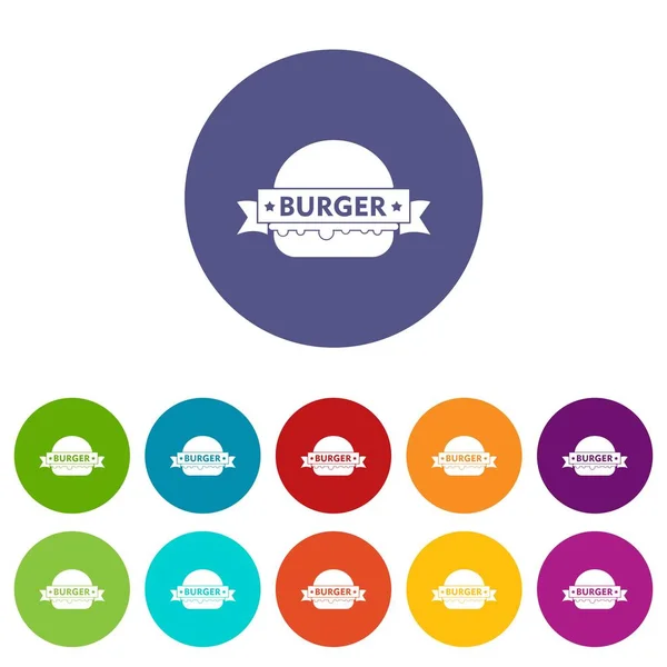 Emblema hamburguesa iconos conjunto vector de color — Vector de stock