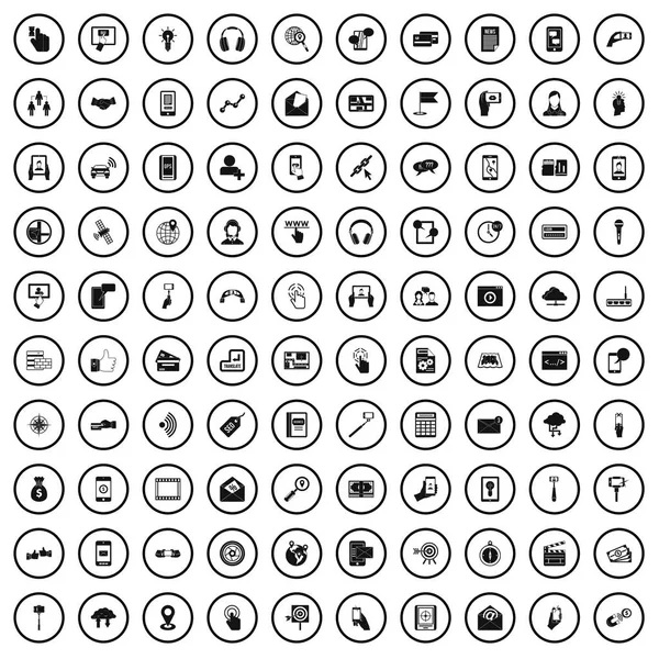 100 mobile icons set, simple style — Stock Vector