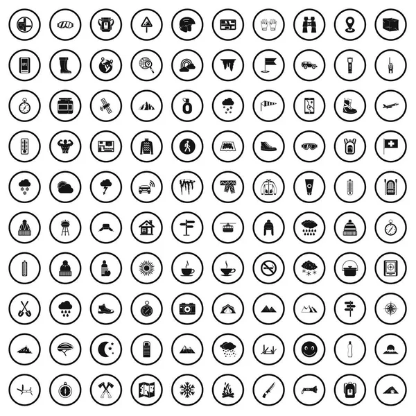 100 dağcılık Icons set, basit tarzı — Stok Vektör