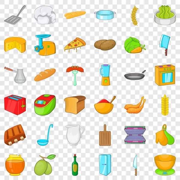 Panadería conjunto de iconos de cocina, estilo de dibujos animados — Vector de stock