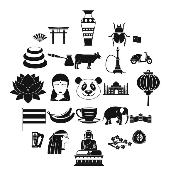 Ensemble d'icônes Mystères de l'Asie, style simple — Image vectorielle