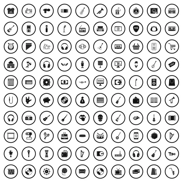 Ensemble de 100 icônes de produits musicaux, style simple — Image vectorielle