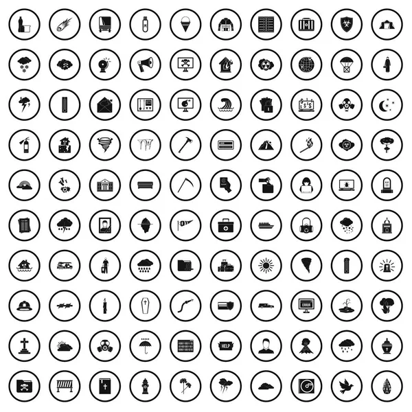 100 doğal afetler Icons set, basit tarzı — Stok Vektör