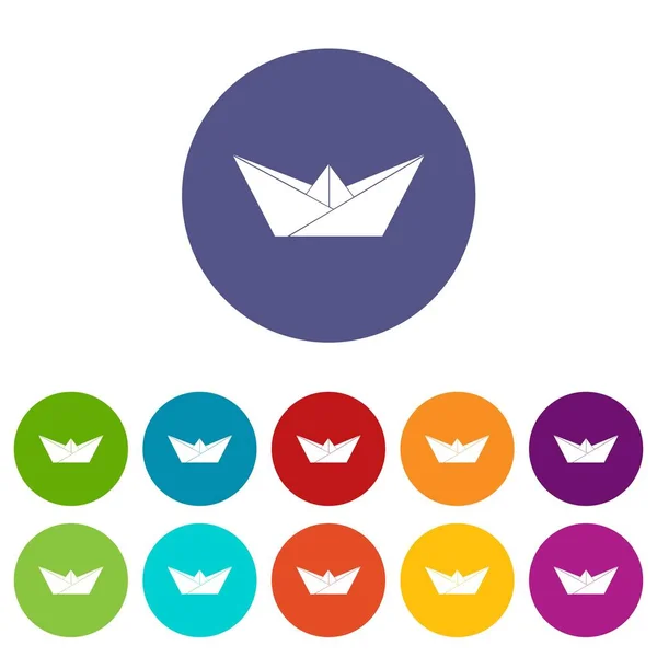 Origami barco iconos conjunto vector de color — Vector de stock