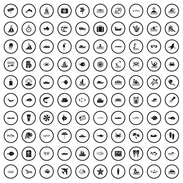 100 conjunto de iconos oceánicos, estilo simple — Vector de stock