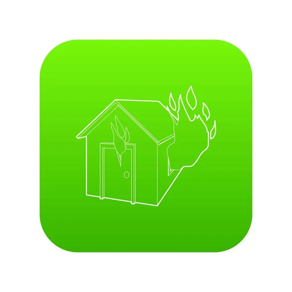 Haus in Flammen Symbol grüner Vektor — Stockvektor