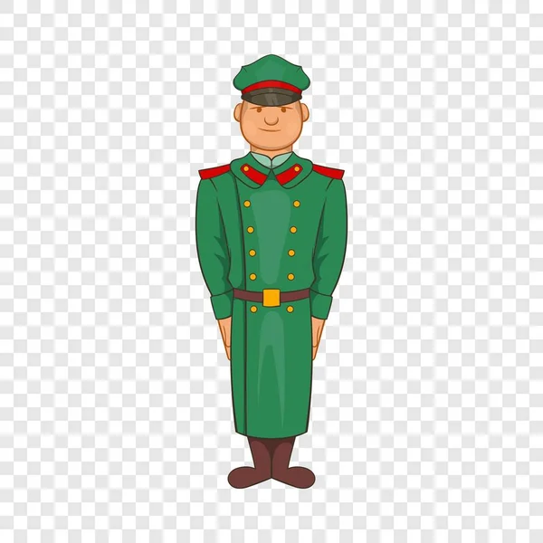 Oficial militar en el icono del abrigo grande, estilo de dibujos animados — Vector de stock