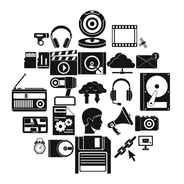 Audio icons set, simple style — Stock Vector