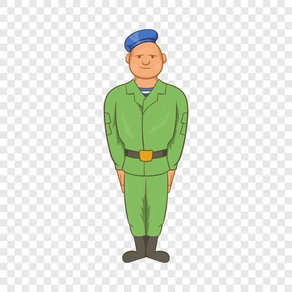 Muž v zelené armády jednotné a modrý baret ikonu — Stockový vektor
