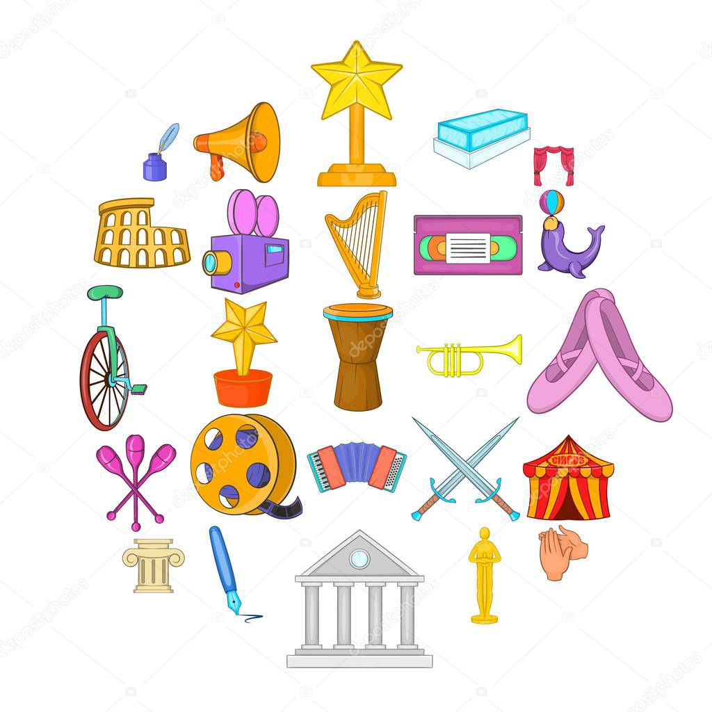 Liberal arts icons set, cartoon style