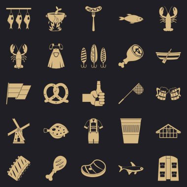 Şarap Icons set, basit tarzı ile akşam