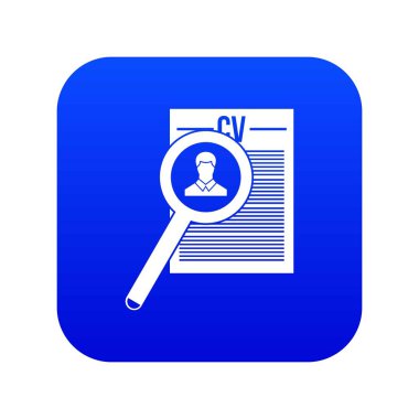 Büyüteç camı üzerinde müfredat vita simgesi dijital mavi