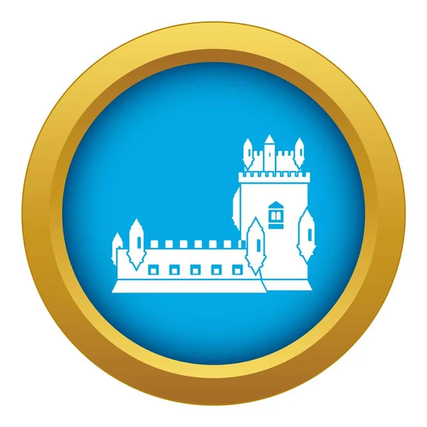 Historia icono del castillo vector azul aislado — Vector de stock
