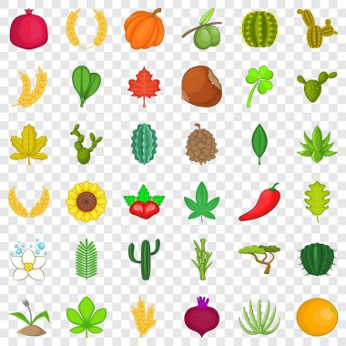 Yeşil bitki Icons set, karikatür tarzı