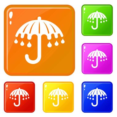 Islak şemsiye simgeler kümesi vektör renk