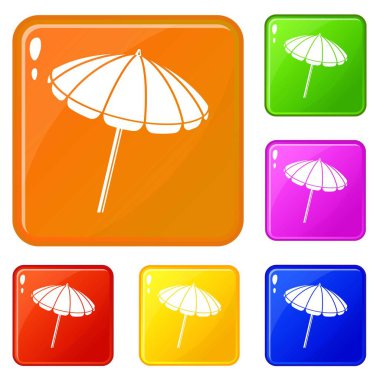 Plaj Şemsiye simgeler vektör renk ayarla