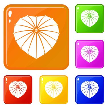 Kalp şemsiye simgeler vektör renk ayarla