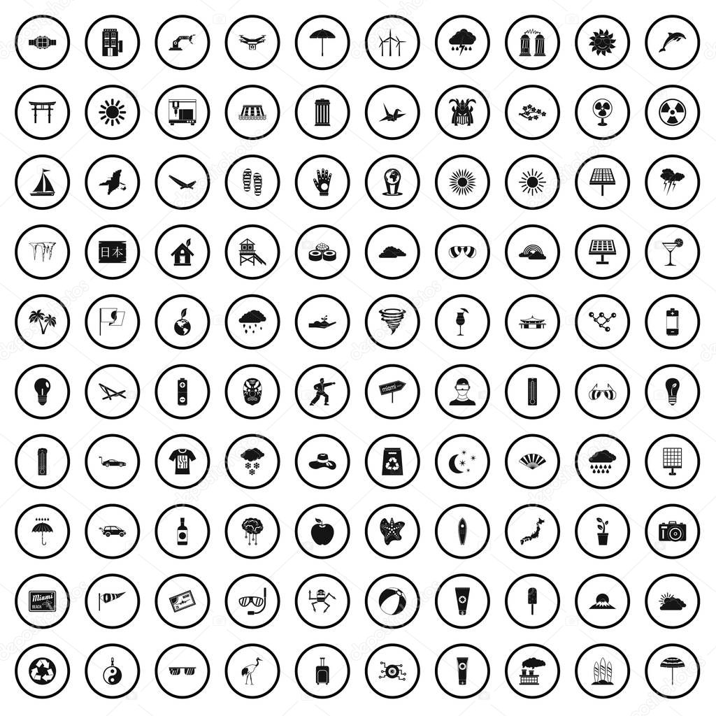 100 sun icons set, simple style 
