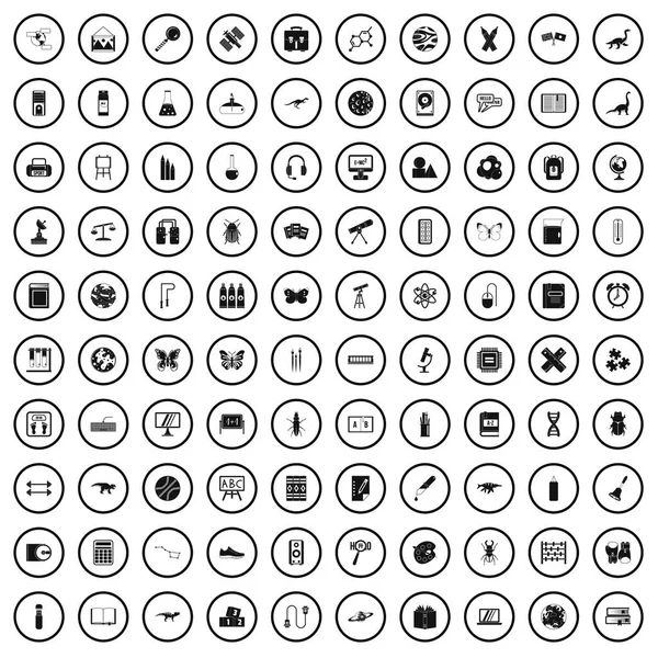 100 matériel didactique icônes ensemble, style simple — Image vectorielle