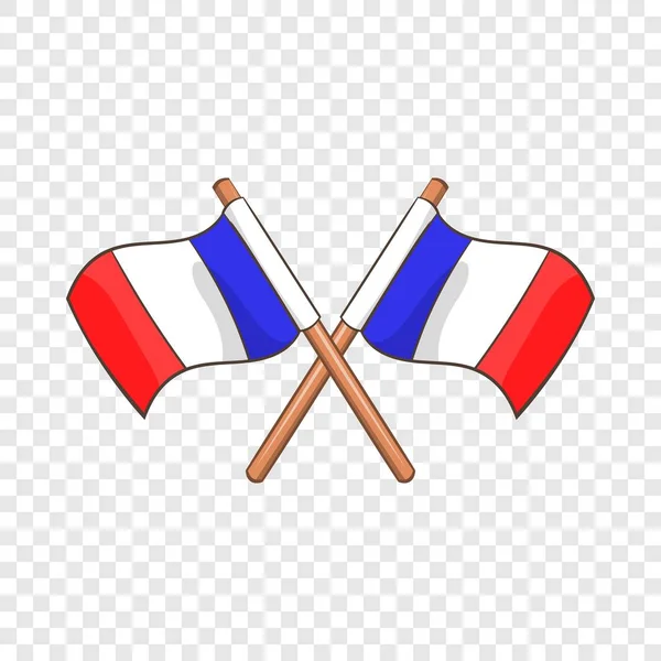 Zwei gekreuzte Flaggen der französischen Ikone, Cartoon-Stil — Stockvektor