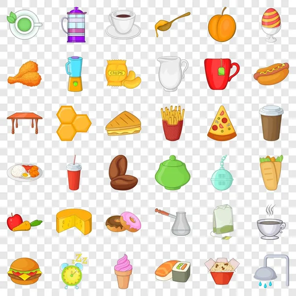 Leckere Frühstück Icons Set, Cartoon-Stil — Stockvektor