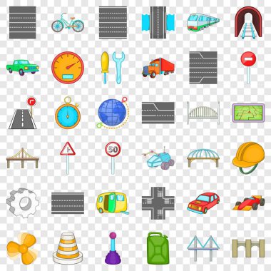 Köprünün altından tünel Icons set, karikatür tarzı