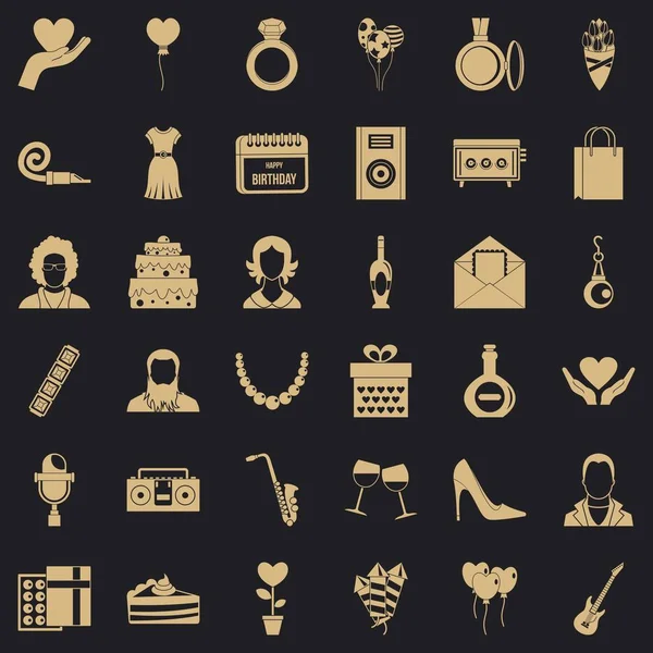 Conjunto de iconos de cumpleaños, estilo simple — Vector de stock