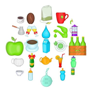 Çay içecek Icons set, karikatür tarzı
