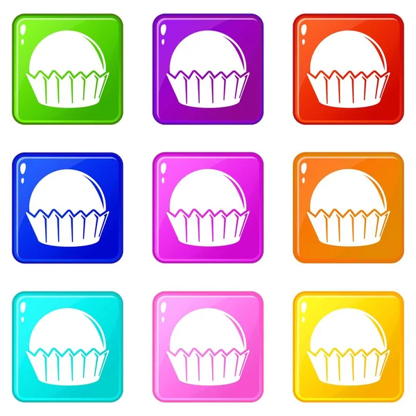 Cupcake icons set 9 color collection — Stock Vector