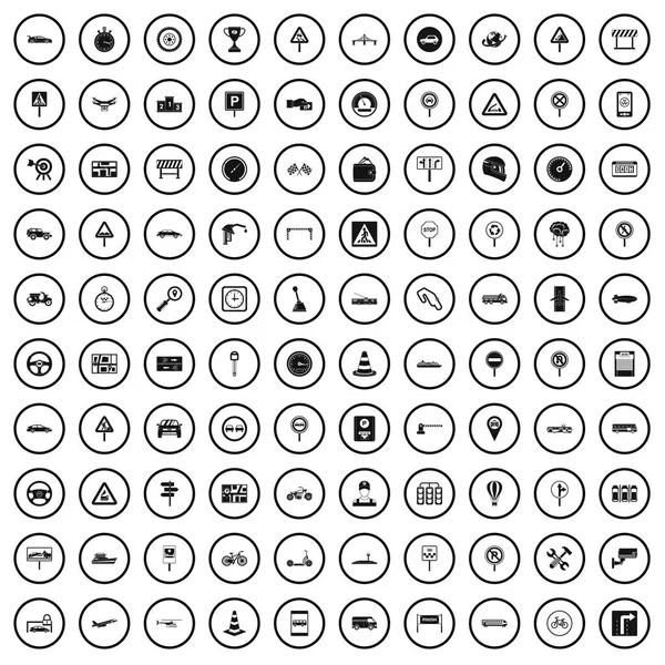 Set di 100 icone del traffico, stile semplice — Vettoriale Stock