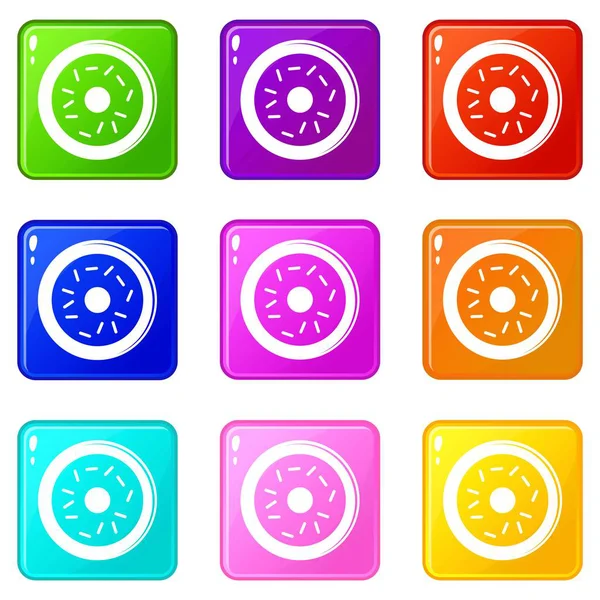 Donut icons set 9 color collection — Stock Vector