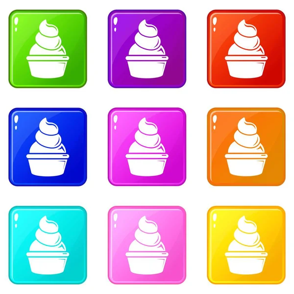 Krémes cupcake ikonok beállítása 9 színes gyűjtemény — Stock Vector