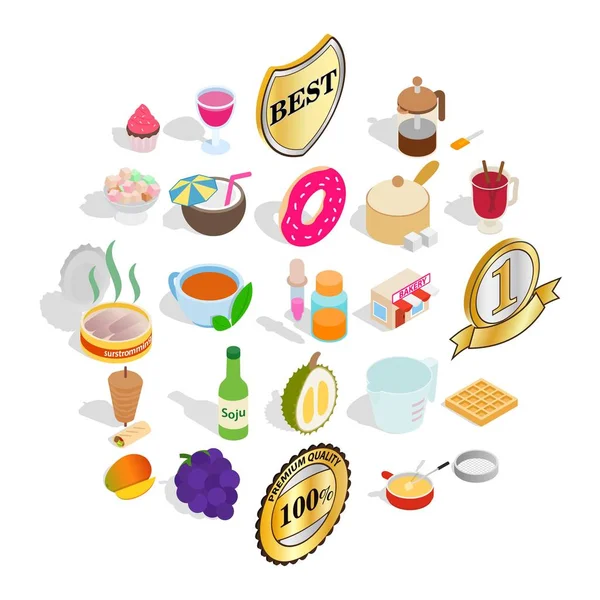 Conjunto de ícones de sobremesa, estilo isométrico — Vetor de Stock