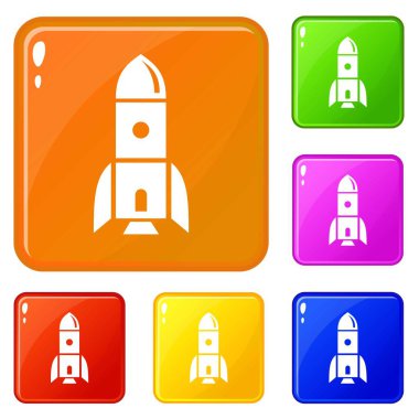 Roket astronomi simgeler vektör renk ayarla