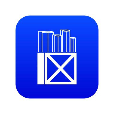 Bir ahşap kutu simgesi dijital mavi beyaz kağıt ve rulo