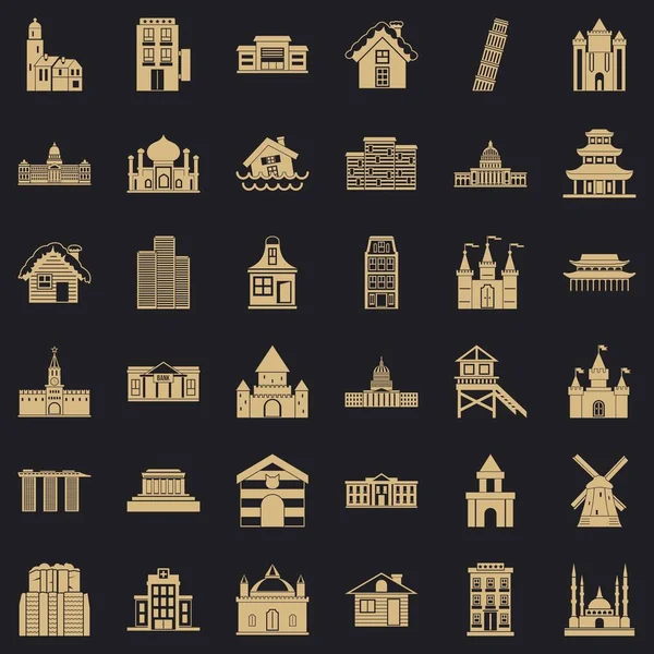 Ensemble d'icônes de bâtiment différentes, style simple — Image vectorielle