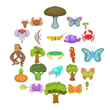 Afrika hayvanları Icons set, karikatür tarzı