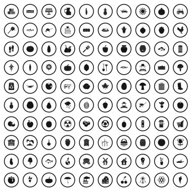 100 vitamin Icons set, basit tarzı 