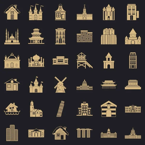 Ensemble d'icônes de bâtiment de tour, style simple — Image vectorielle