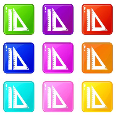 Cetvel simgeler 9 renk koleksiyonu ayarla