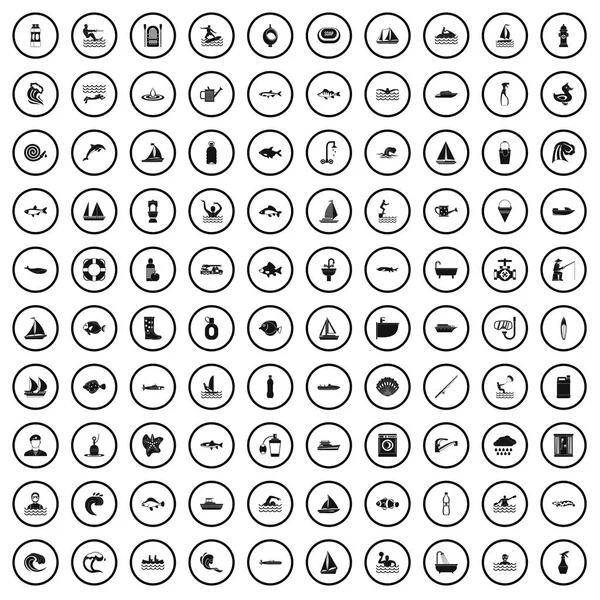 100 water pictogrammen instellen in eenvoudige stijl — Stockvector