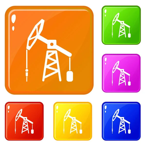 Ölplattform Symbole setzen Vektorfarbe — Stockvektor