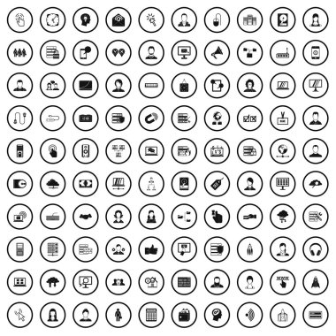 100 webinar Icons set, basit tarzı 