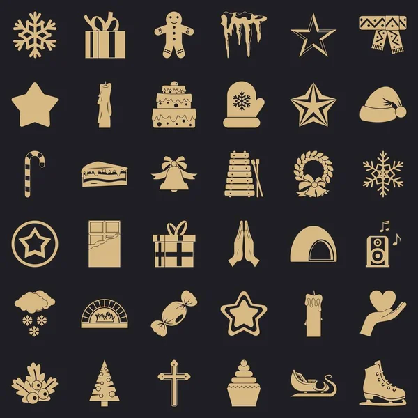 Набор рождественских икон, простой стиль — стоковый вектор