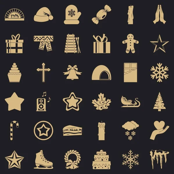 Conjunto de iconos de adorno de Navidad, estilo simple — Vector de stock